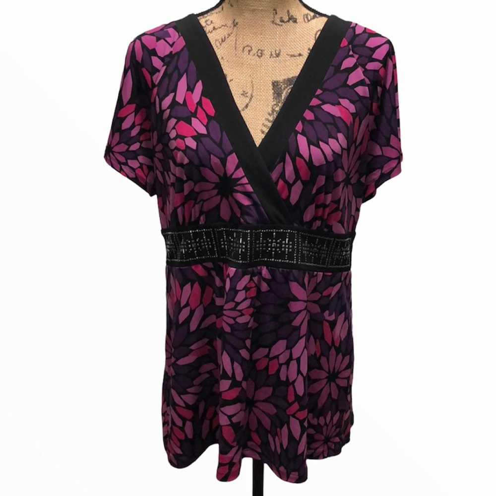 {Apt. 9} Purple Floral V Neck Blouse